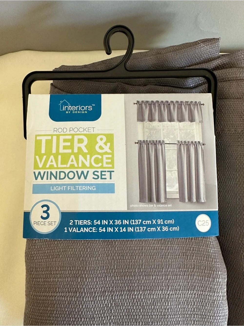 Gray Tier & Valance Window Set - Light Filtering 2 sets